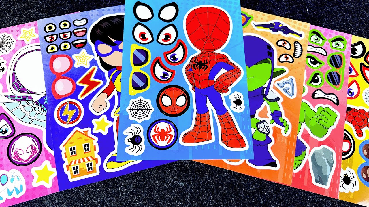 💛PaperDIY💙 Decorate with Sticker Book Marvel Super Hero Hulk, Spiderman