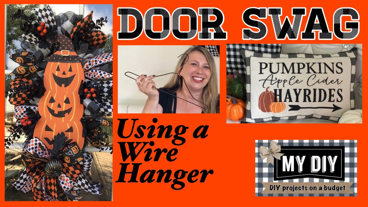 Deco Mesh Wreath using wire hanger | Fall Door Swag Wreath | Walmart & Dollar Tree DIY
