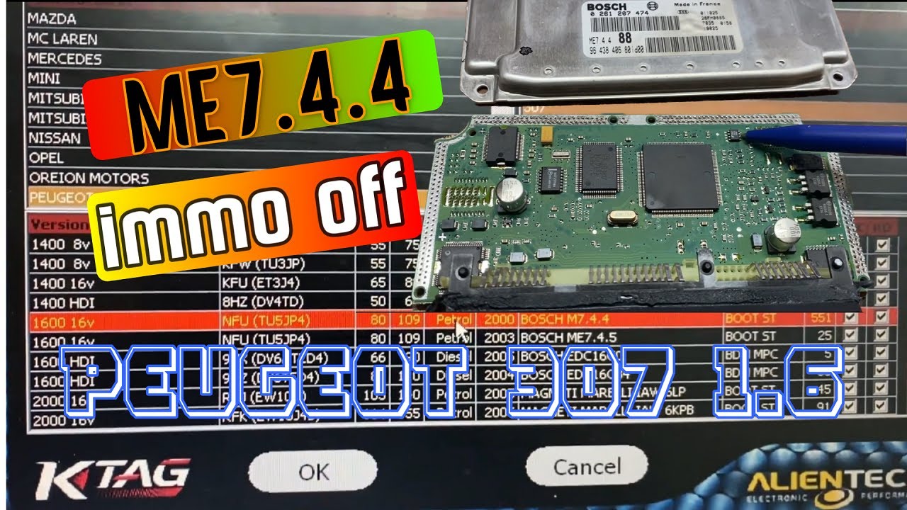 إلغاء الايموبليزر نظام الحماية Peugeot 307 1.6 Ktag read BOSCH ME7.4.4 immo off and shown pin code