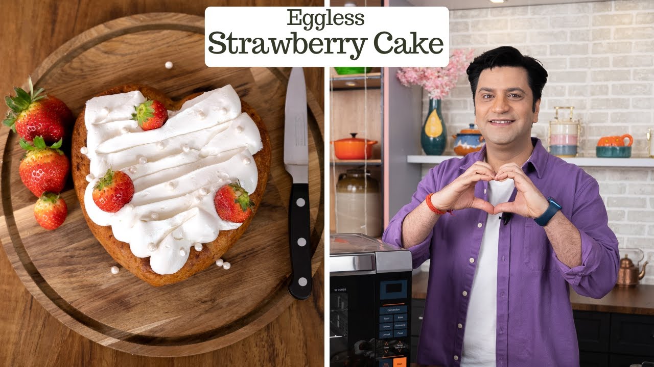 Easy Eggless Cake Recipe | बिना अंडे का स्ट्रॉबेरी केक | Cream Cheese Icing | Kunal Kapur Recipes