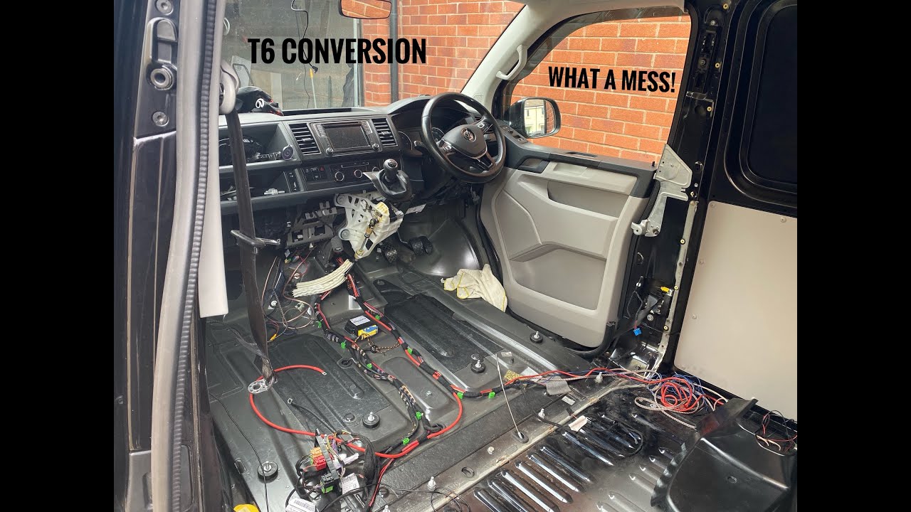 T6 Camper Conversion Ep.1 - Bulkhead removal, wiring and fitting a cab carpet.