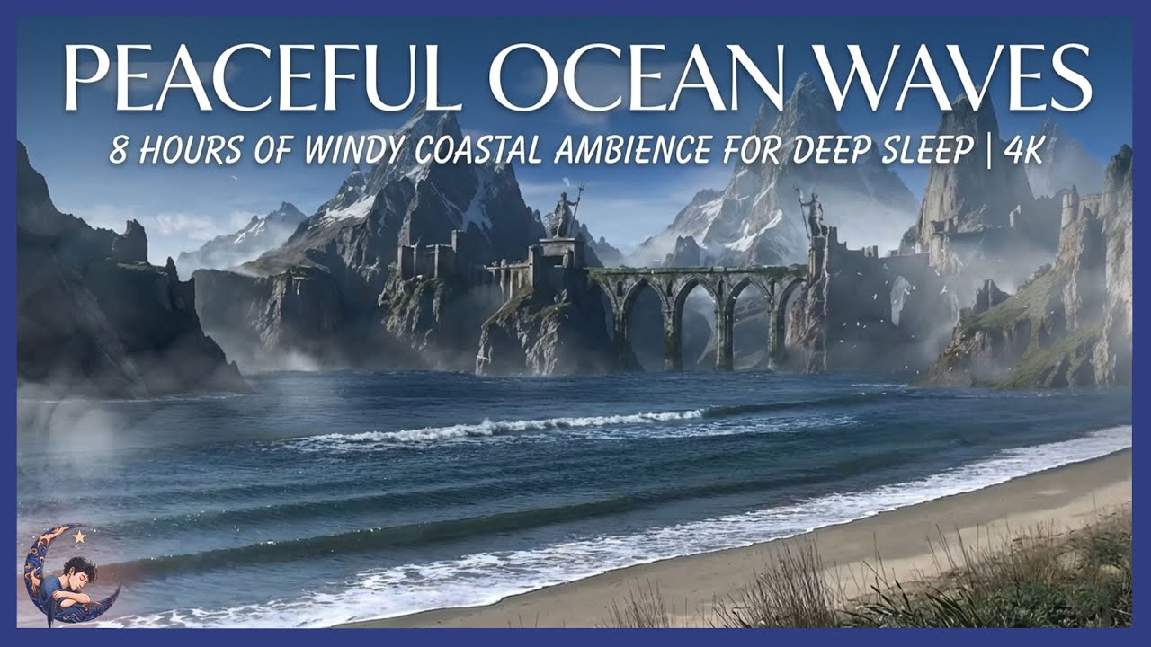 🌊 Peaceful Ocean Waves | 8 Hours of Windy Coastal Ambience for Deep Sleep | 4K