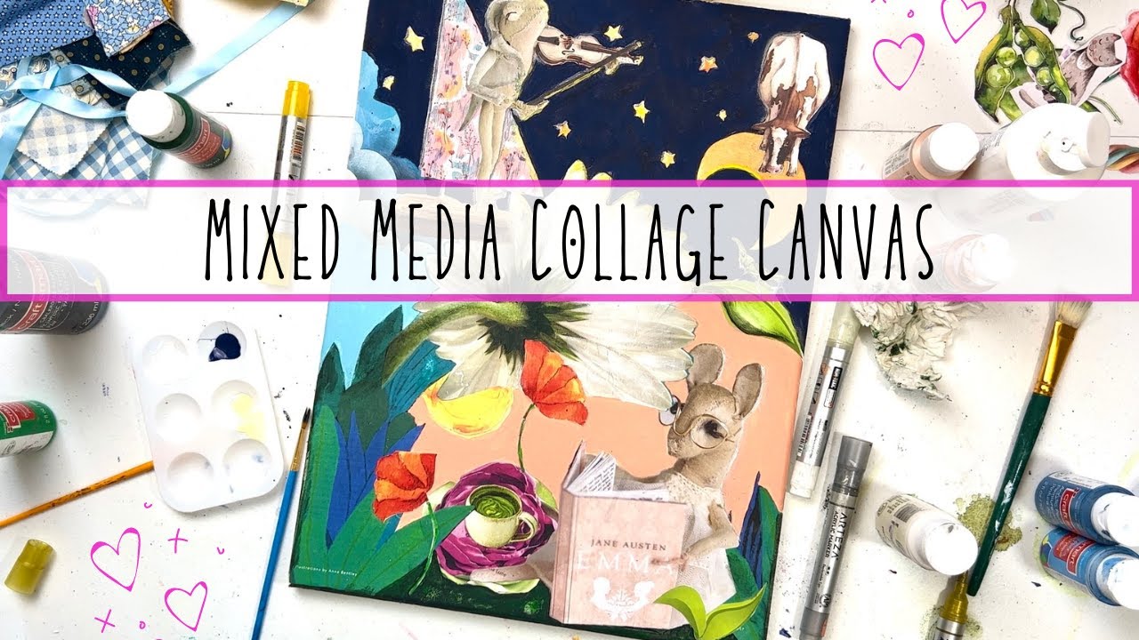 Acrylic Painting Peach Jungle into Fairy Tale Collage Canvas Mixed Media Art | Lady Bookmouse Part 4