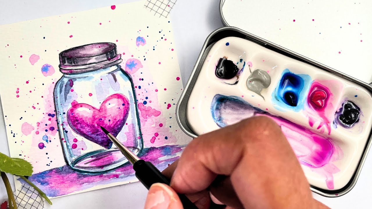 Paint a Cute Heart Jar in Watercolor | Beginner-Friendly Tutorial