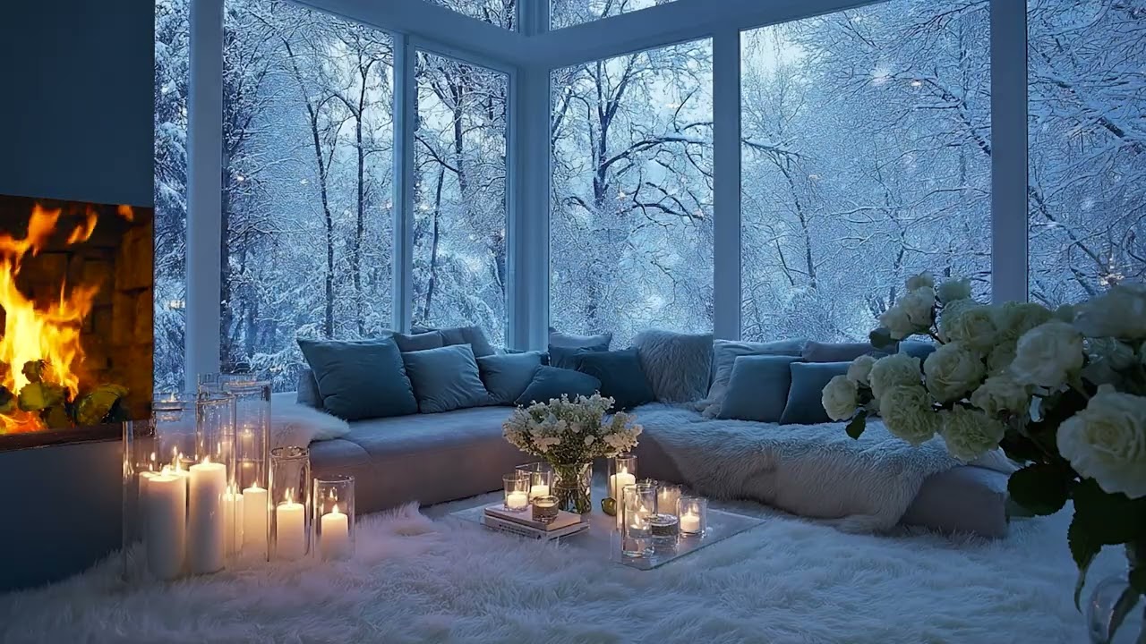Powerful Snowstorm Wind and Crackling Fireplace 🔥Cozy Winter Sounds for Deep Sleep & Insomnia Relief