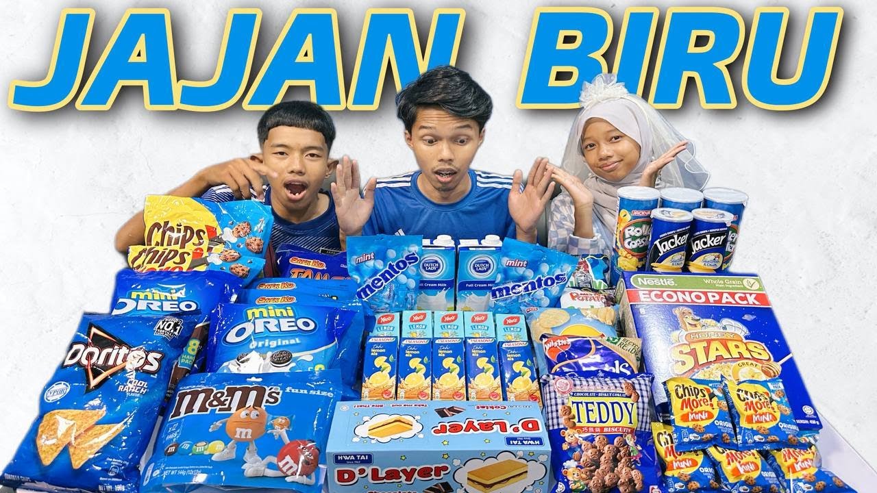 SEHARIAN MAKAN JAJAN WARNA BIRU DENGAN ADIK!