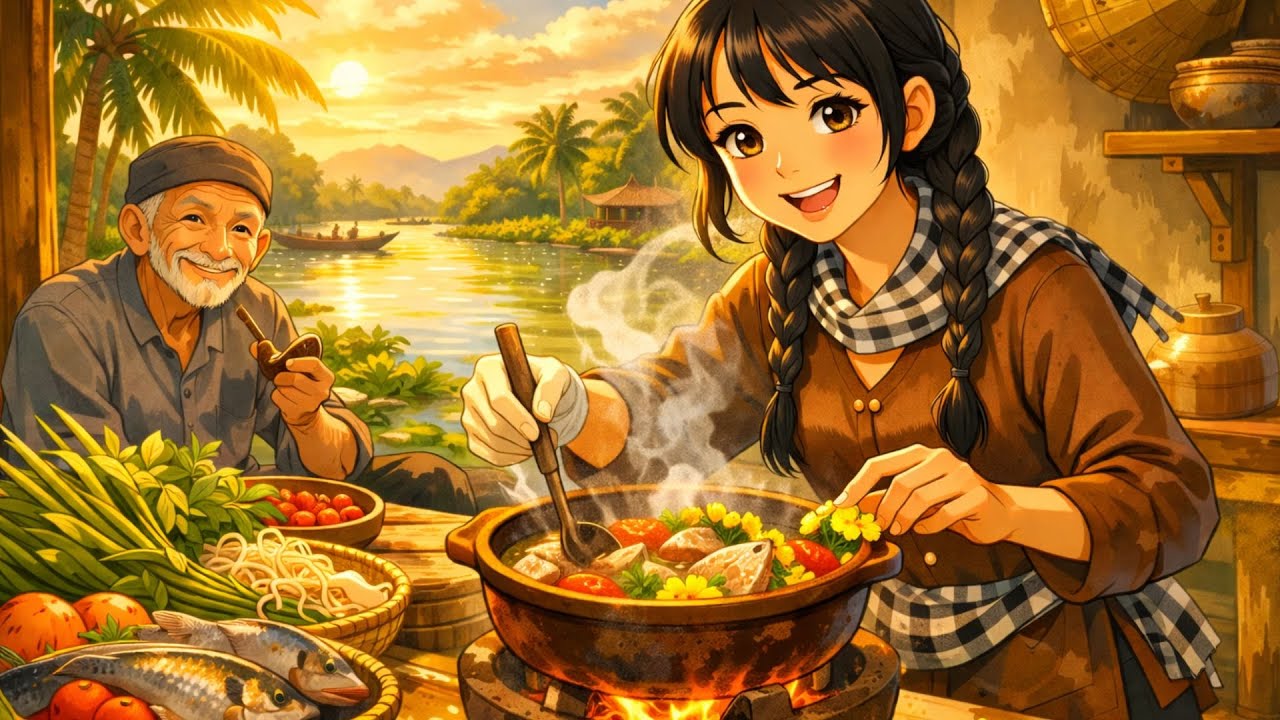 Sour fish soup with Sesbania grandiflora flowers 🍃🍲 | Vietnamese cuisine | Ghibli animation