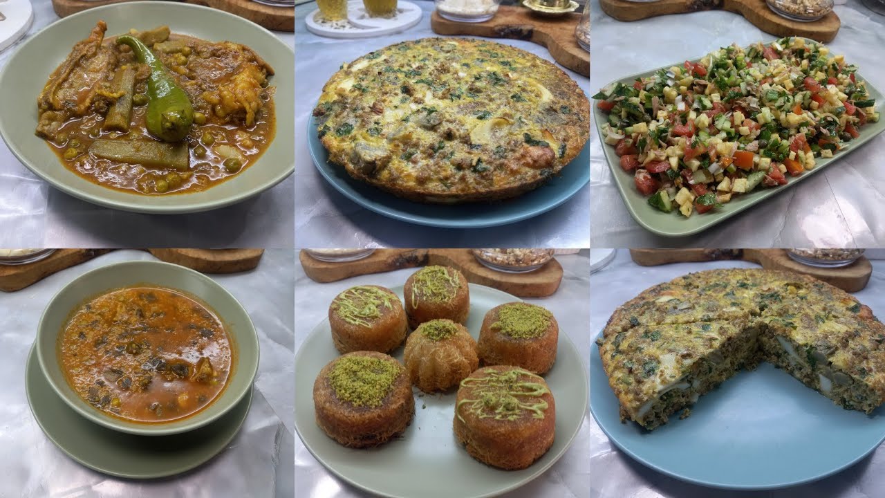 طاولة 2 رمضان من كوجينة لبنى لمسات صنافة( طاجين قنارية/كنافة/سلاطة مشكلة/مرقت جلبانة )