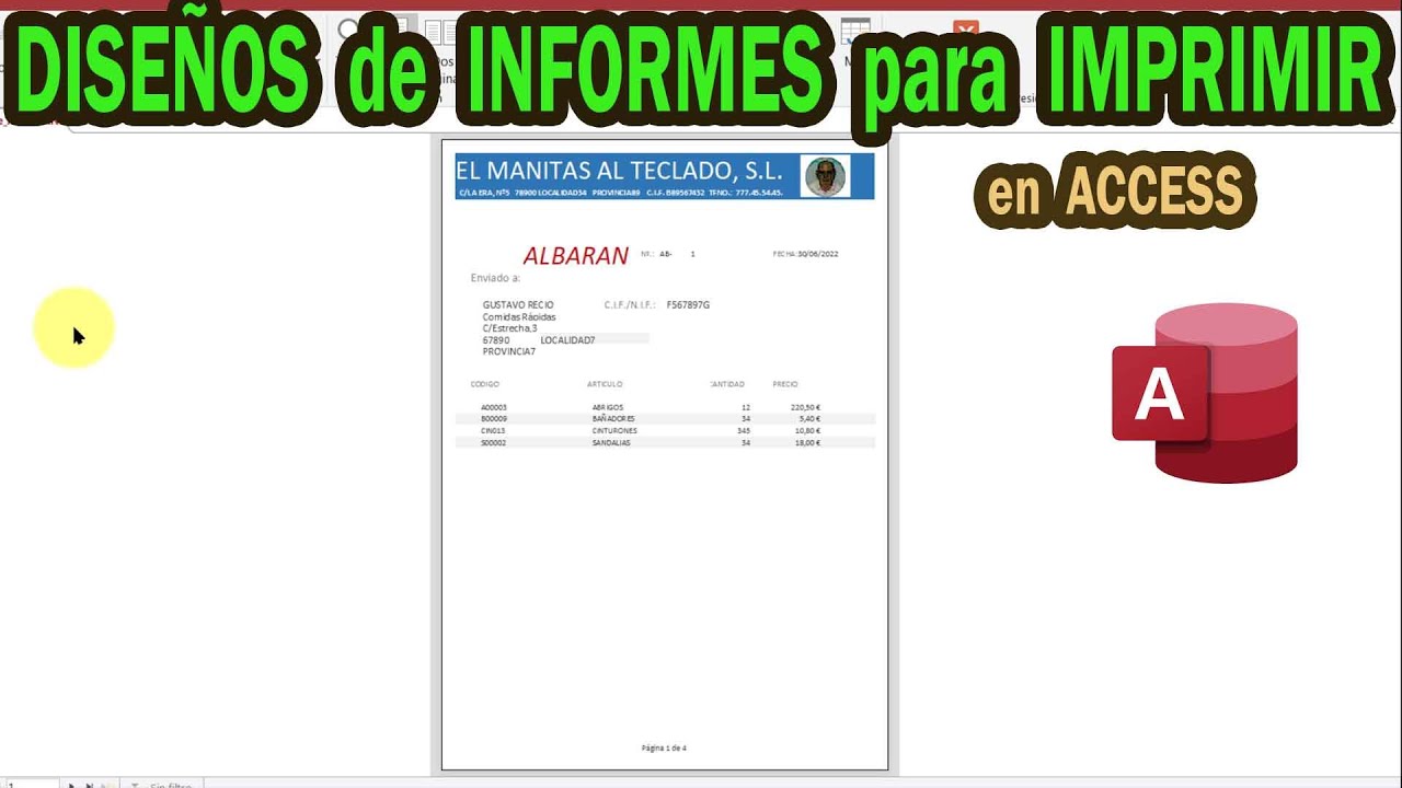 DISEÑO para IMPRESION de un INFORME  EN ACCESS