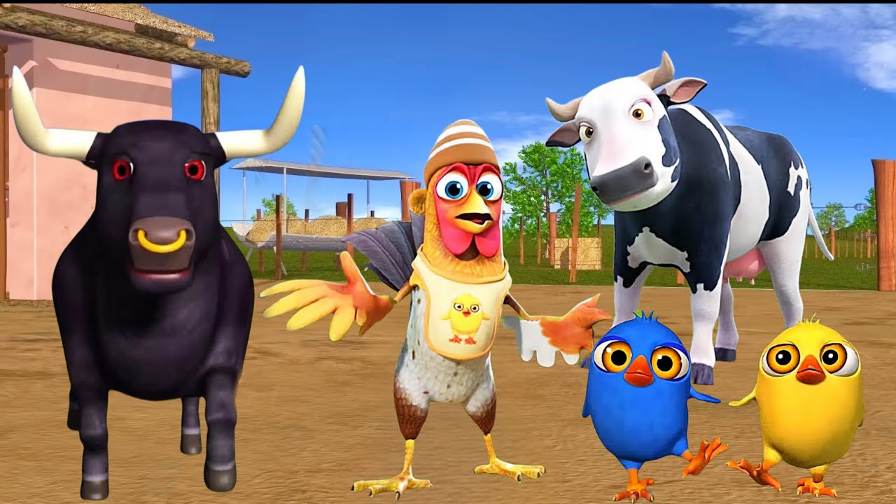 El Pollito y el Tractor de la Granja  Escapando del Toro y del Pollito Pio 3d la Granja de la vaca