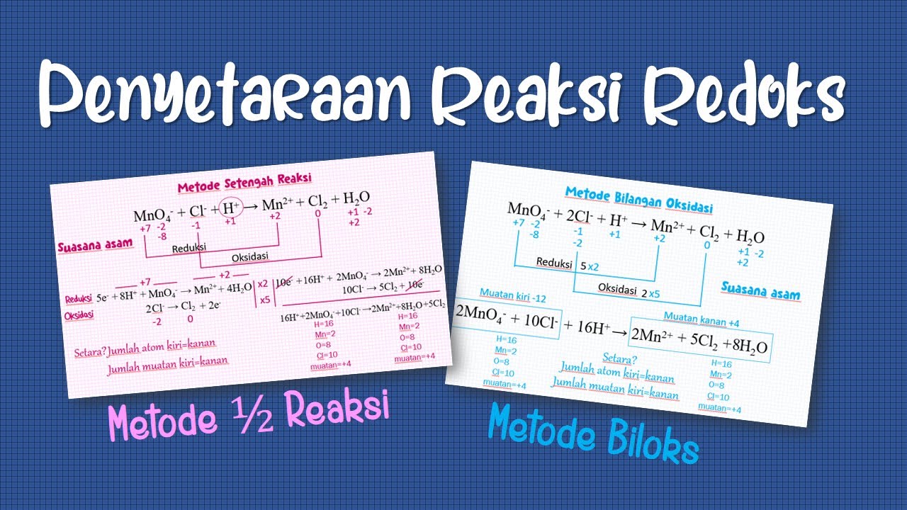 PENYETARAAN REAKSI REDOKS | CARA SETENGAH REAKSI DAN BILANGAN OKSIDASI