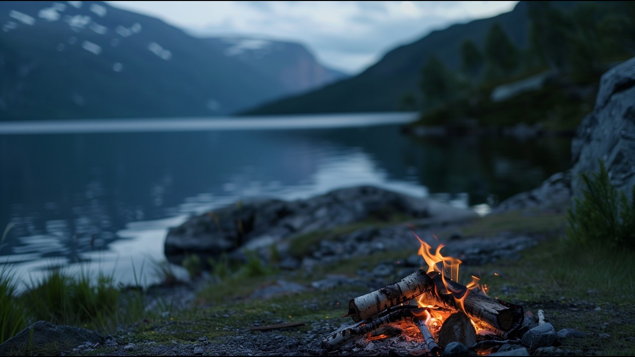 10 HOURS Campfire by the Lake 🔥🌙 Calm Water & Crackling Fire Sounds for Sleep, Relaxation & Study