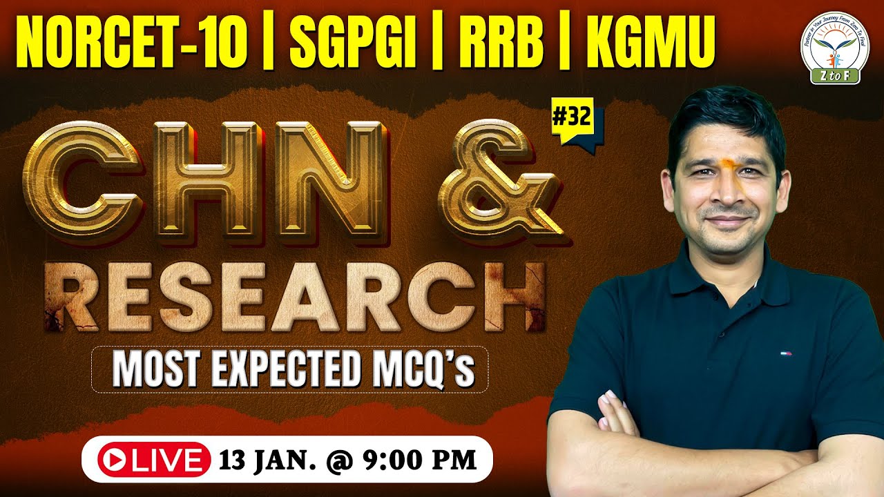 NORCET 10 | RRB Special CHN - Community Health Nursing Top MCQs #32 By OP Sir | Z to F Nursing