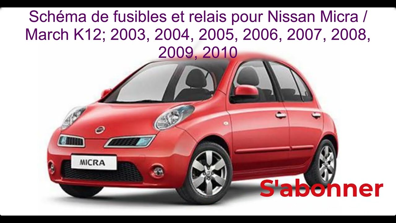 Schéma de fusibles et relais pour Nissan Micra, March, K12, 2003, 2004, 2005, 2006, 2007, 2008, 2009