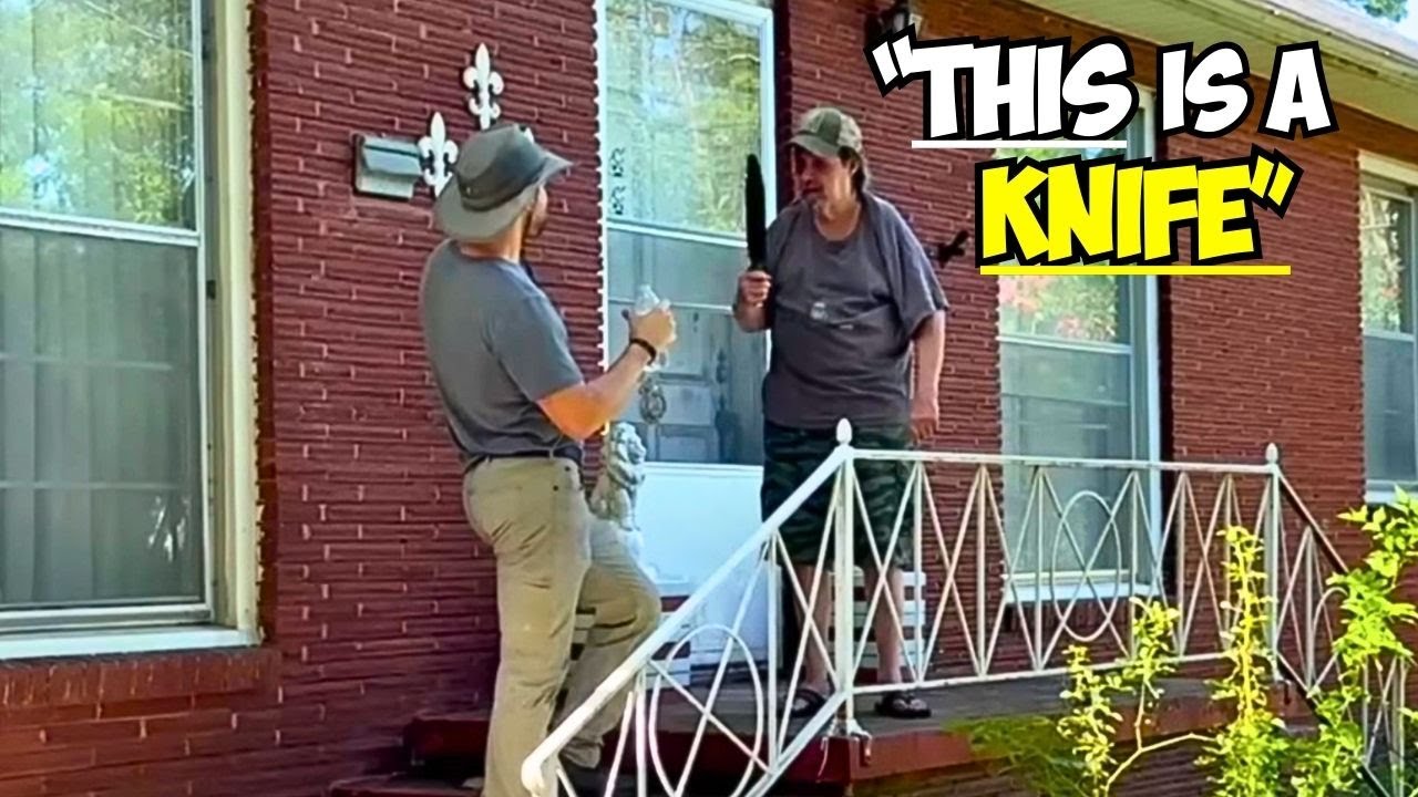 Homeowner pulls out a KNIFE after a FREE yard clean-up