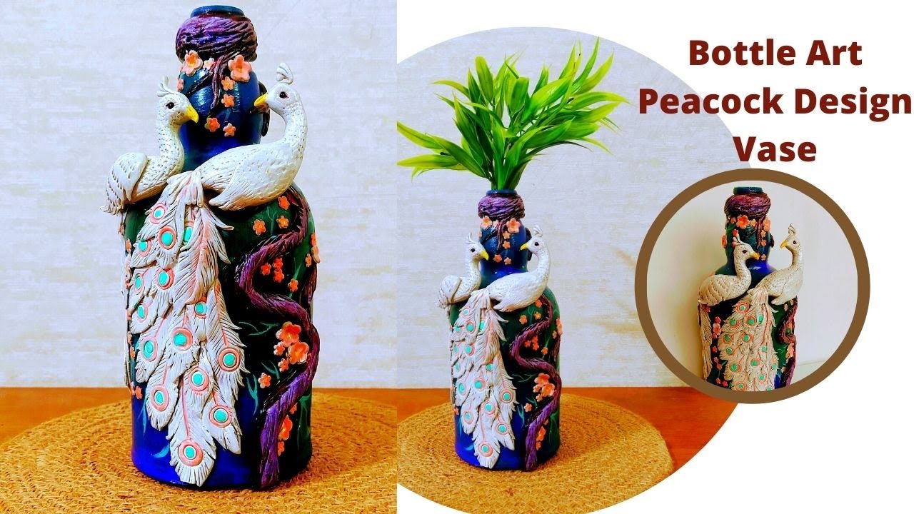 Peacock Design Vase/ Bottle Art/ DIY Valentine gift ideas