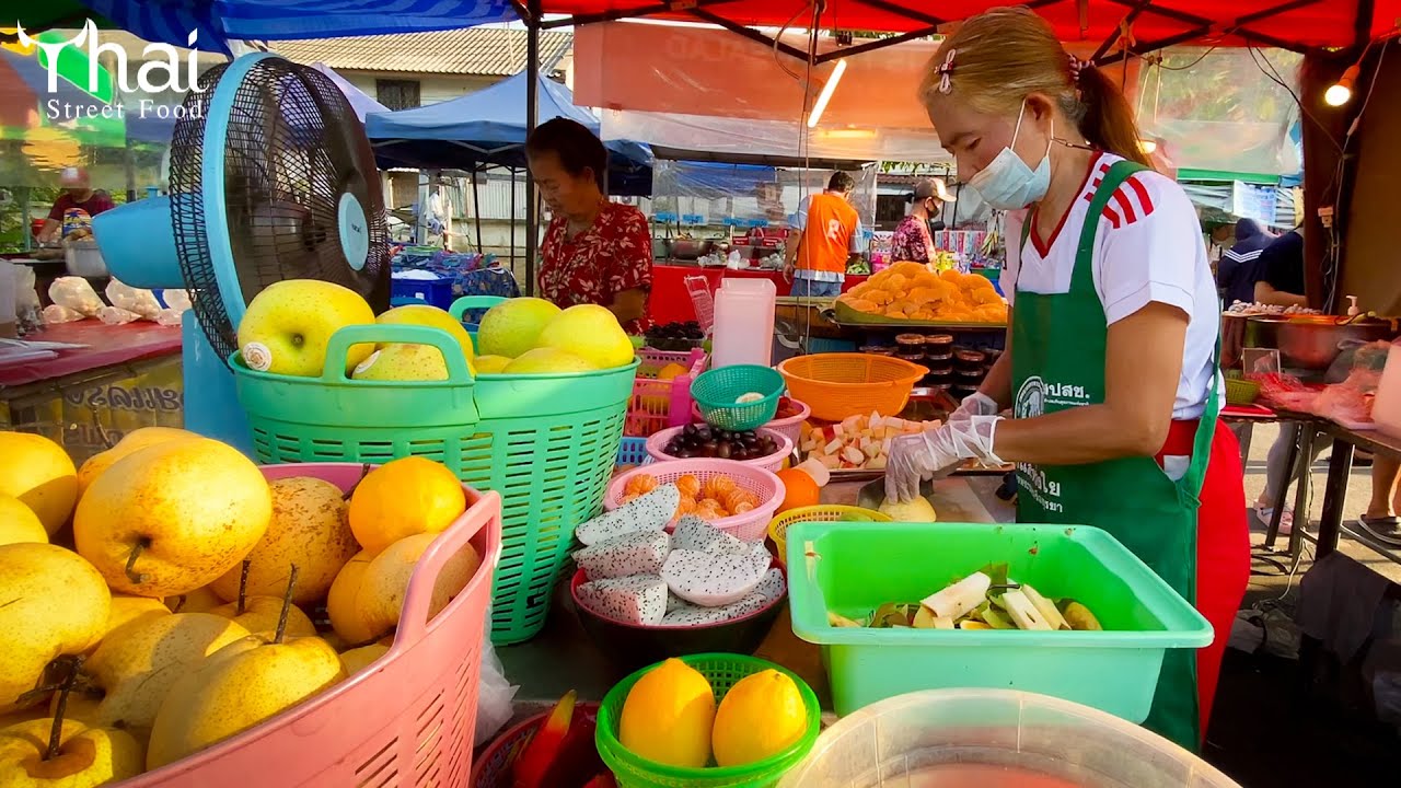 Fruit Salad | Mixed Fresh Fruits with Thai Dipping Sauce | Fruit Cutting Skills | Thai Street Food