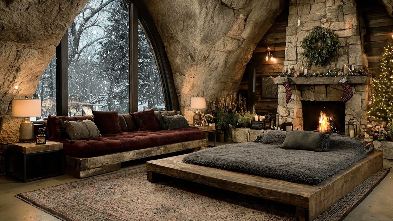 Warm  Fireplace 🔥 Soothing Instrumental  Music 🎄 Relaxing Holiday Ambience 2025
