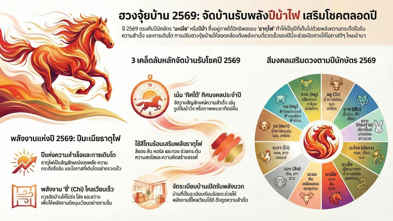 ฮวงจุ้ยบ้าน 2569 ปีมะเมีย วิธีจัดบ้านรับโชคและความสำเร็จ