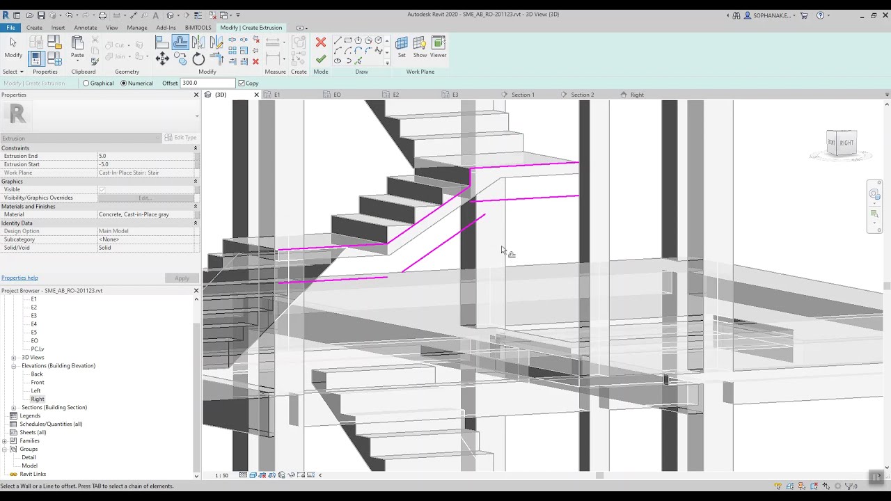 How to model Inclined Beam of Stair in Revit