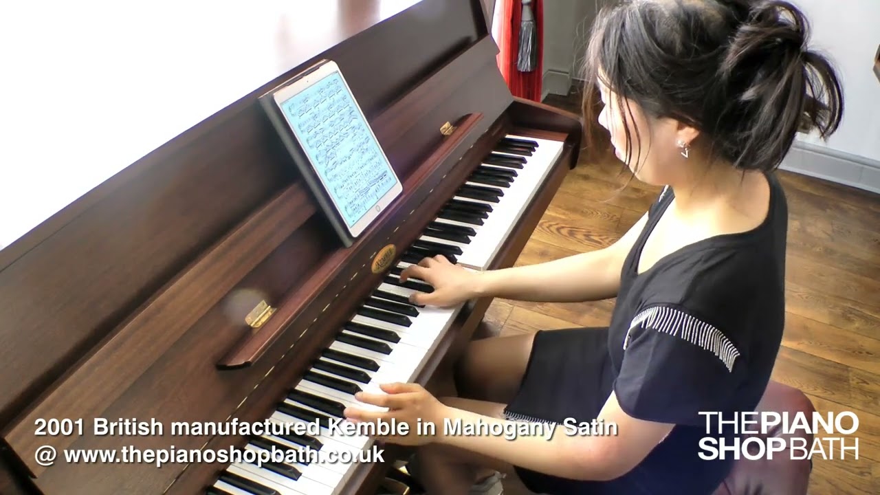 2001 British manufactured Kemble upright piano in Mahogany Satin @ The Piano Shop, Bath
