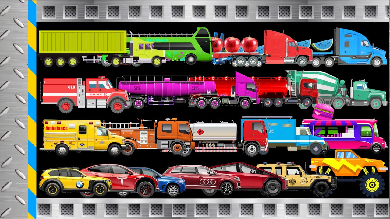 CAR TRUCK BUS MONSTER TRUCK CYBER TRUCK AMBULANCE SUV VAN LONG TRUCK, TANK, FLATBED TRAILER  RACE