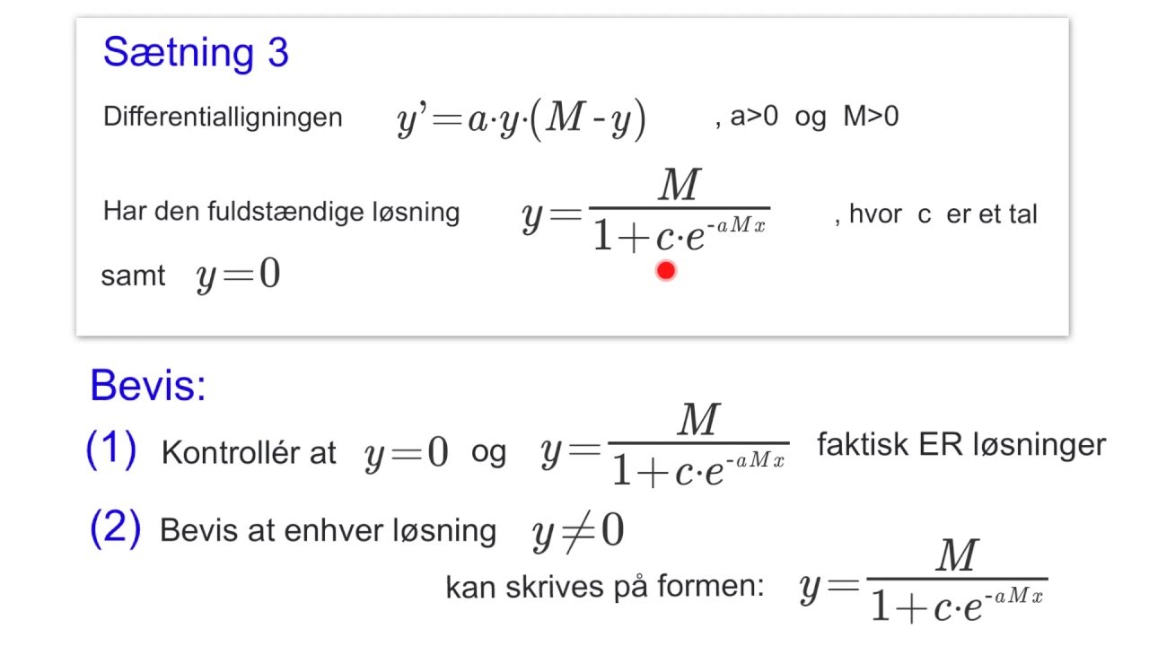Bevis for løsningsformel den logistiske differentialligning