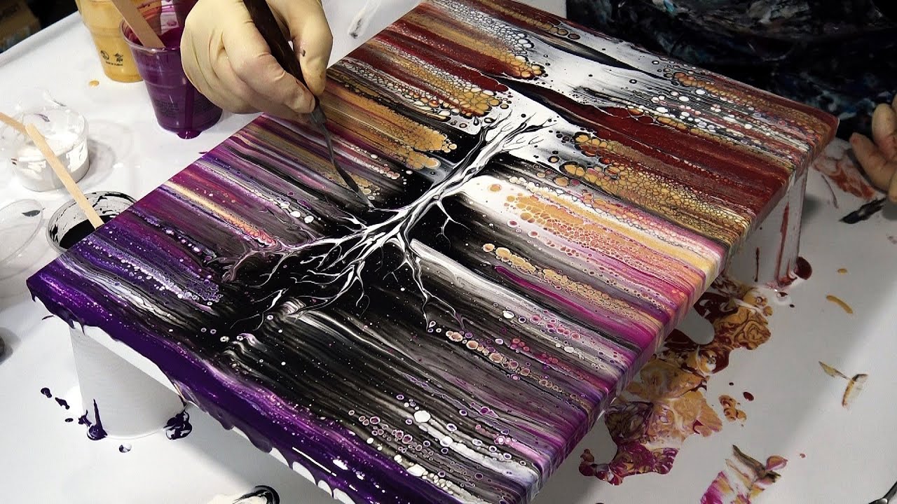 Tree Swipe Acrylic Pour 🌳💫 Creating a Mystical Landscape ~ Relaxing Fluid Art Tutorial