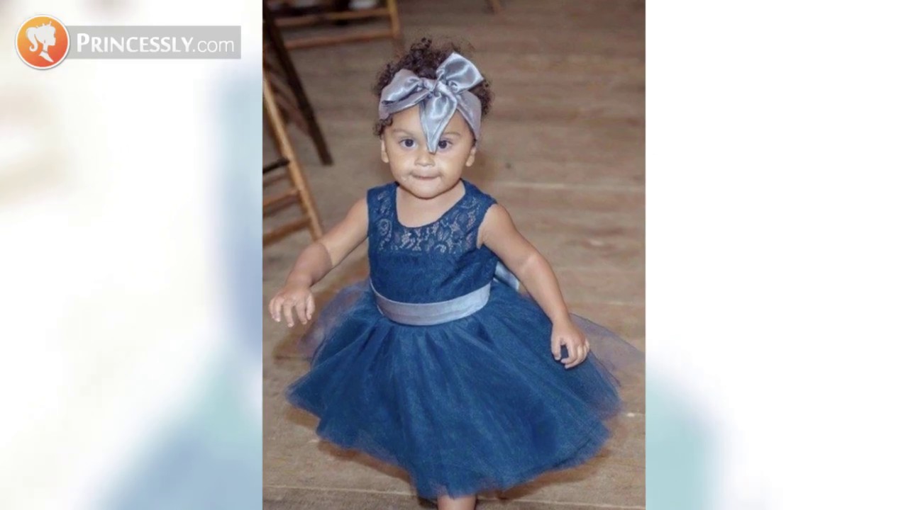 Princess Key-hole Lace Tulle Navy Blue Flower Girl Dresses | Princessly Dresses