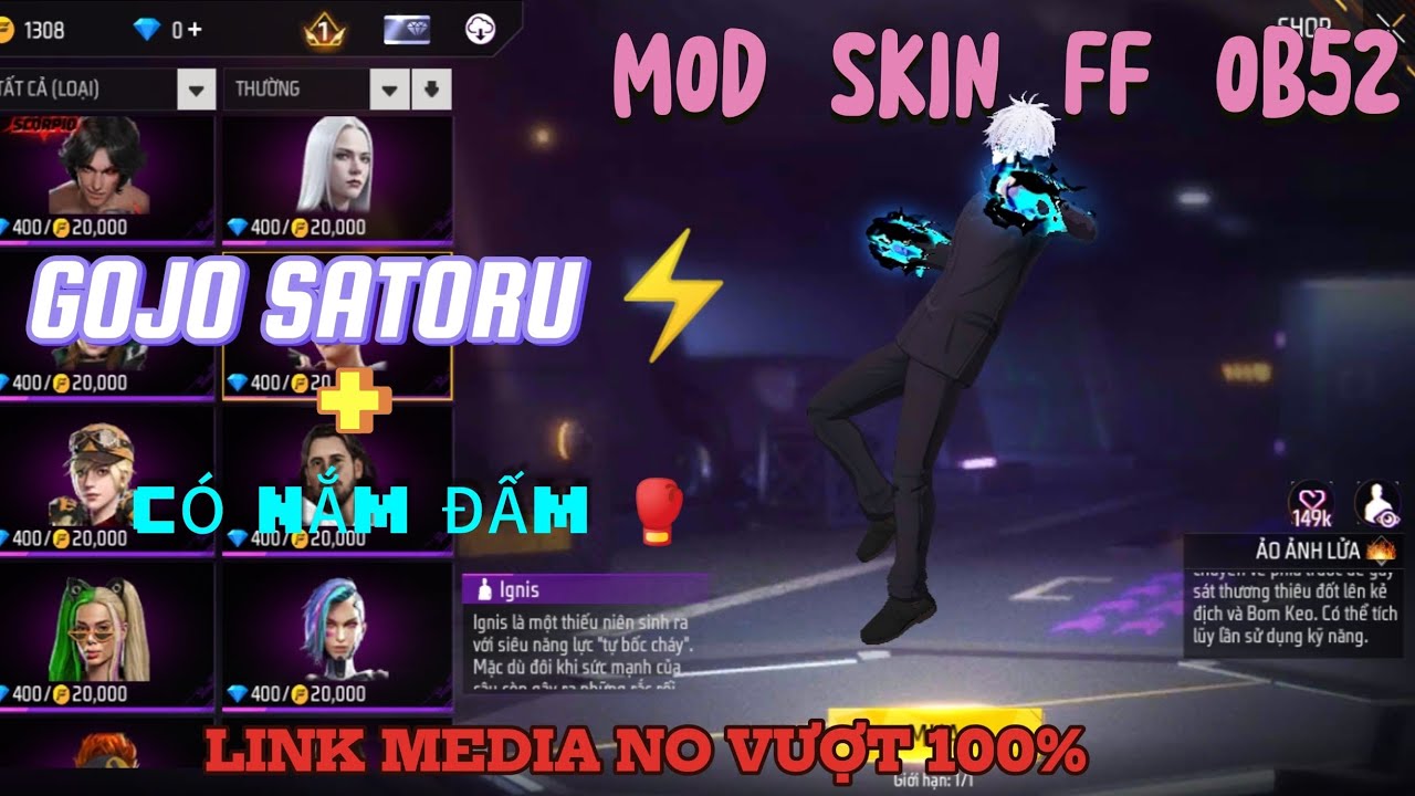 MOD SKIN FF OB52| MOD SKIN GOJO SATORU SI&Ecirc;U VIP PRO C&Oacute; HIỆU ỨNG| SHINN MODZ
