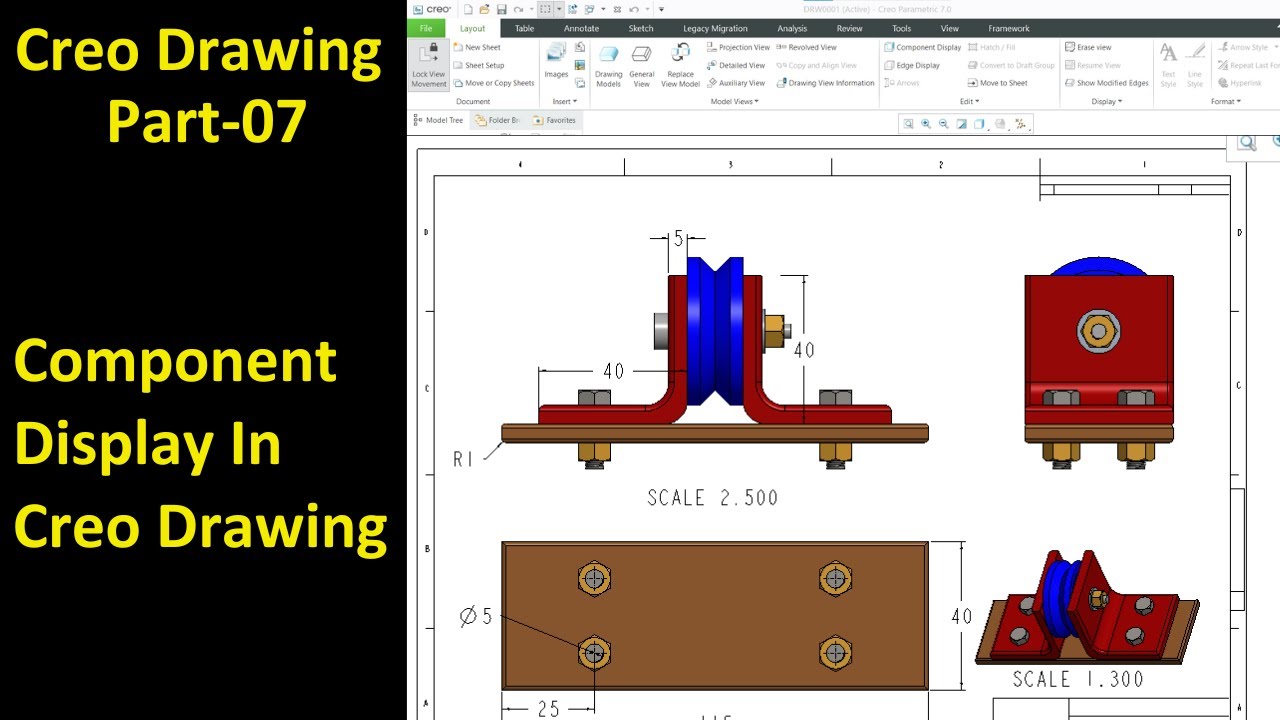 #07 Creo Detailed Drawing- Component Display In Creo Drawing