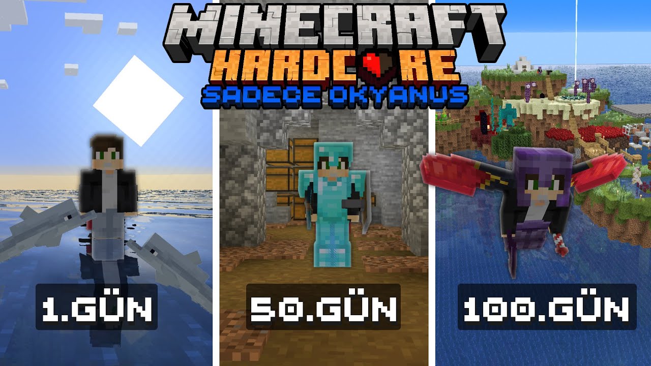 Sadece OKYANUS Dünyasında MİNECRAFT'TA 100 Günümü Geçirdim! İşte Olanlar..