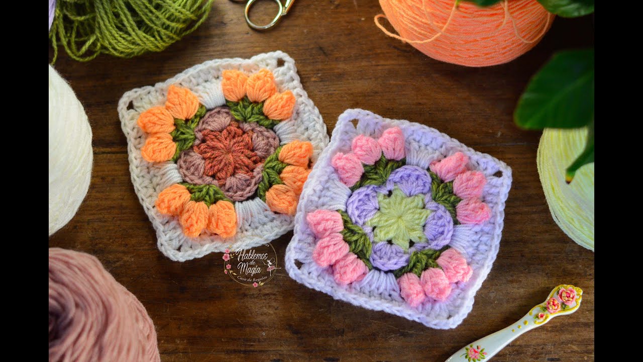 Granny pimpollos en relieve ( Técnicas y crochet )