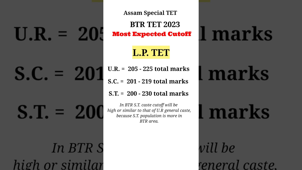 BTR TET expected Cutoff Mark| Assam Special TET Cutoff 