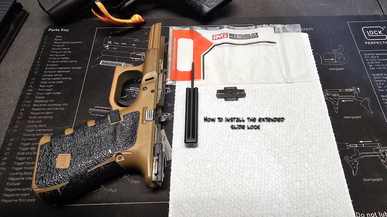 Установка удлиненного фиксатора затвора Glock (рычага разборки)