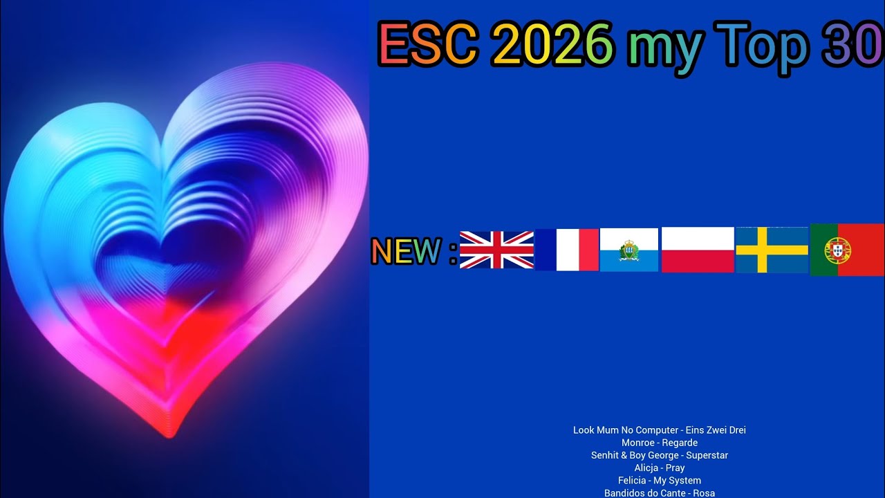 ESC 2026 my Top 30 NEW : 🇬🇧🇫🇷🇸🇲🇵🇱🇸🇪🇵🇹
