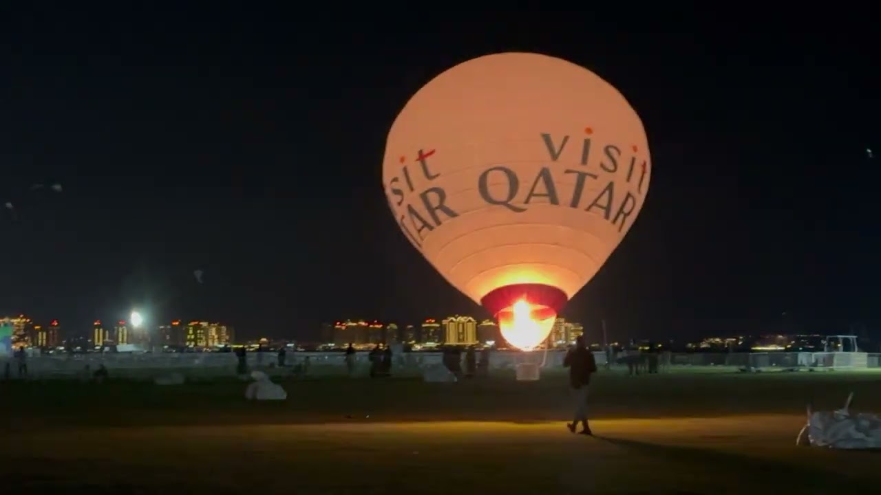 the flying balloon starting to fly at mina park kite fwstival doha qatar