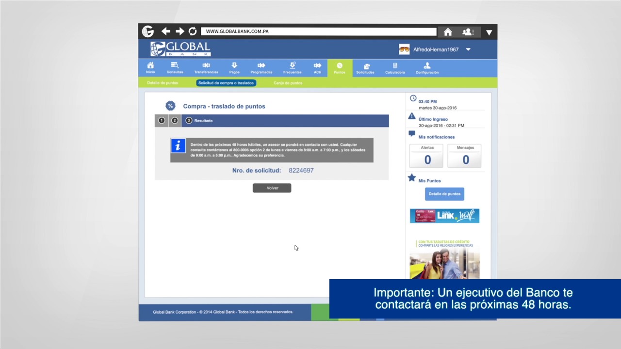 Puntos Link en Banca en L&iacute;nea