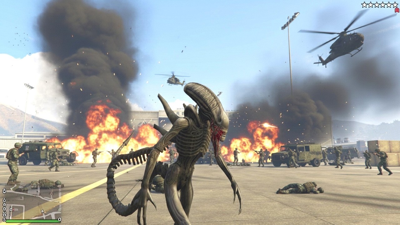 GTA 5 - Alien In Military Base + Six Star Wanted Level Rampage