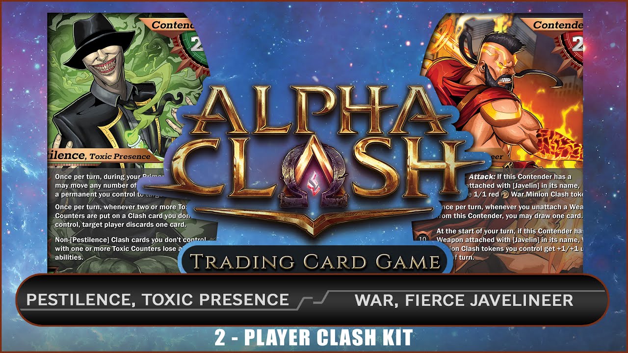 War, Fierce Javelineer vs Pestilence, Toxic Presence. 2-player clash kit - Alpha Clash TCG