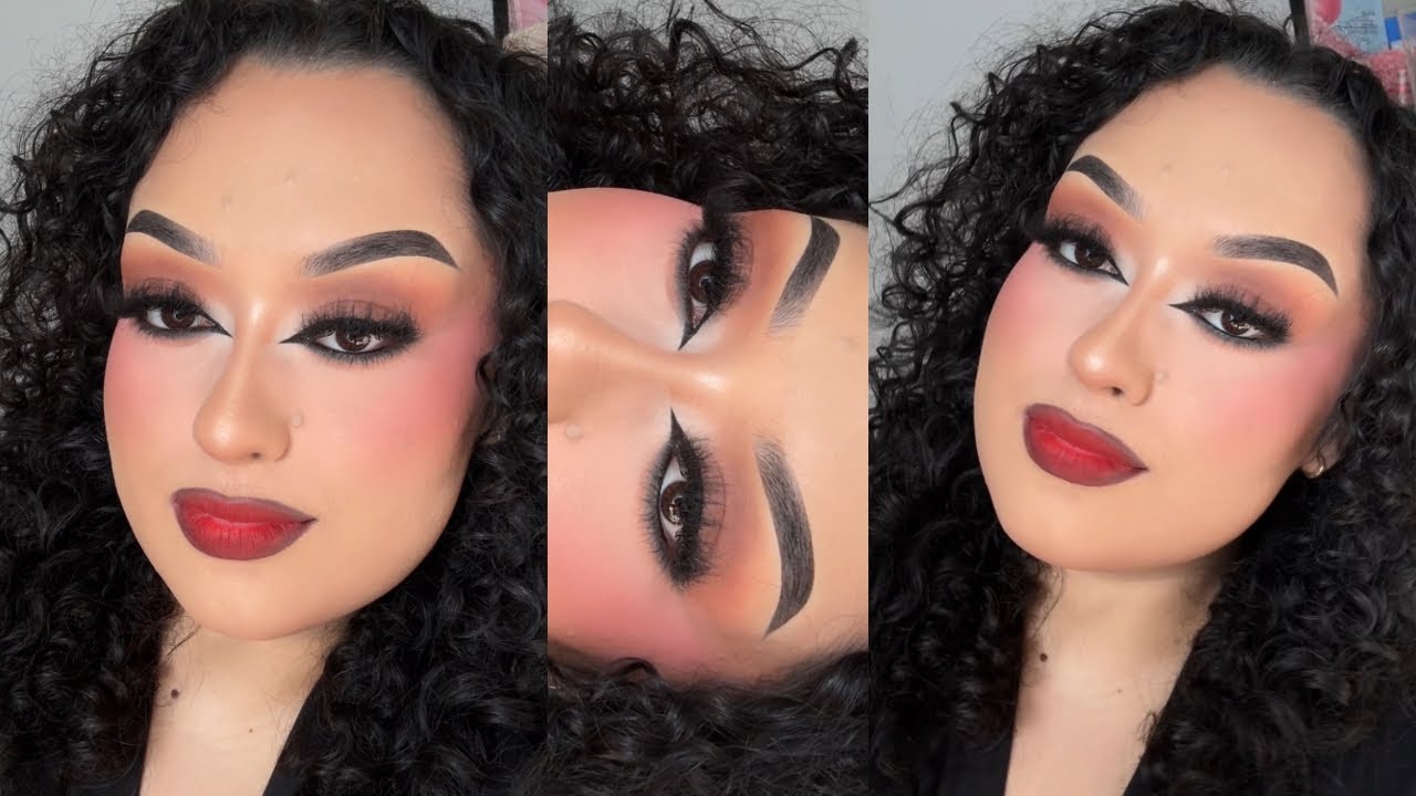 Smoky Brown Eyeshadow w. Inner Corner Winged Eyeliner | Pop of Red Lip & Blush❤️