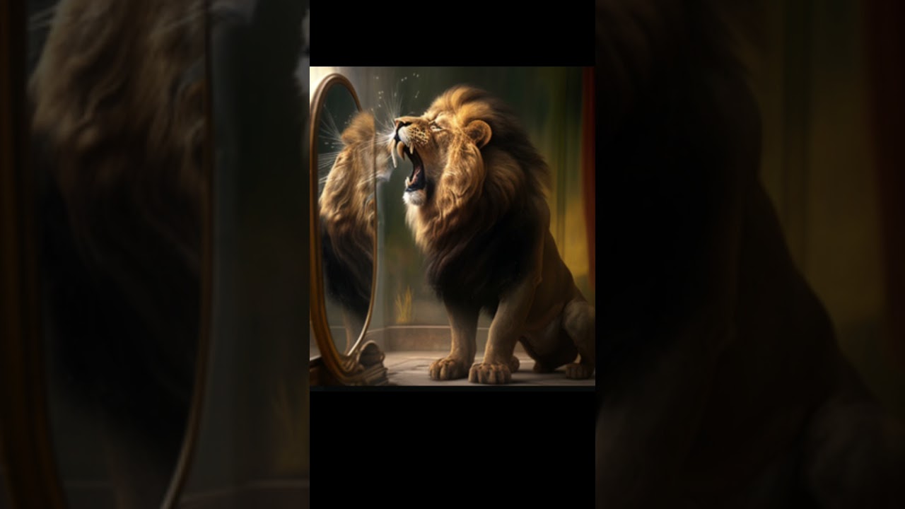 Lion looking himself in mirror #shorts#wildlife #lion