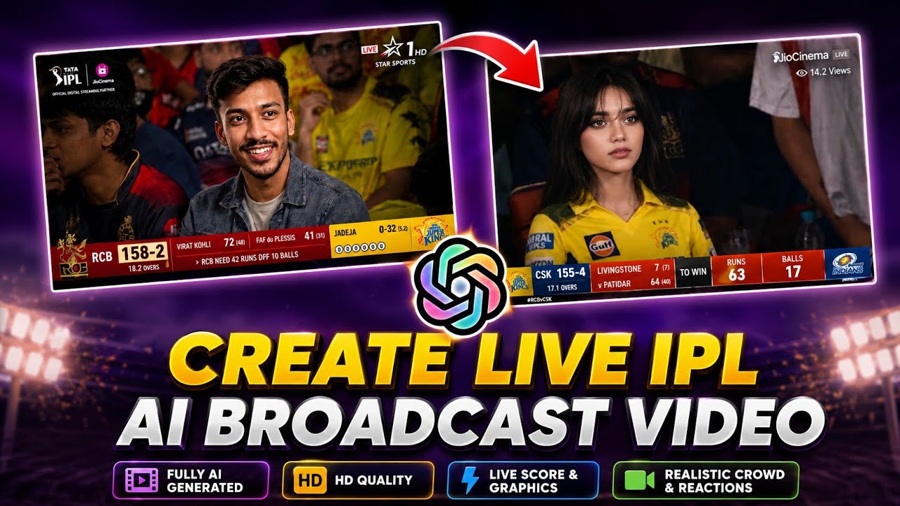 Create Live IPL AI Broadcast Video Free | IPL Broadcast Video Kaise Banaye | ai video kaise banaye 