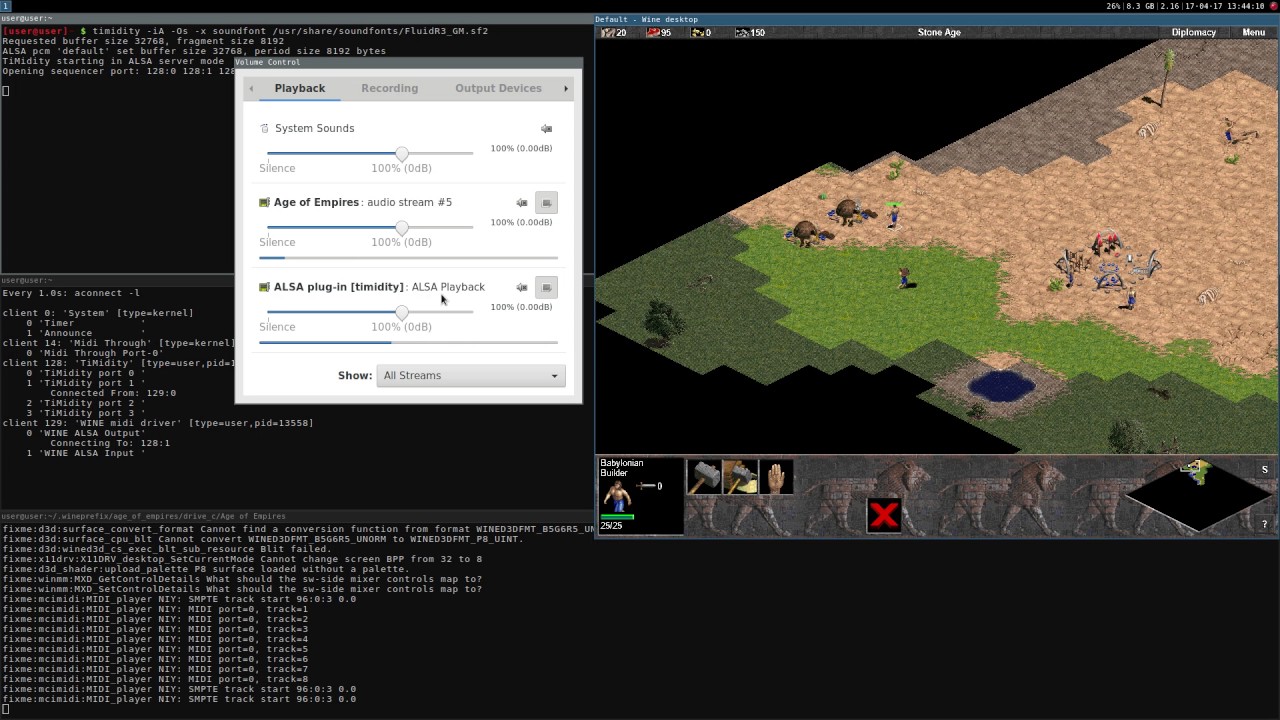 Age of Empires &middot;&middot; Linux + Wine &middot;&middot; Timidity + FluidR3