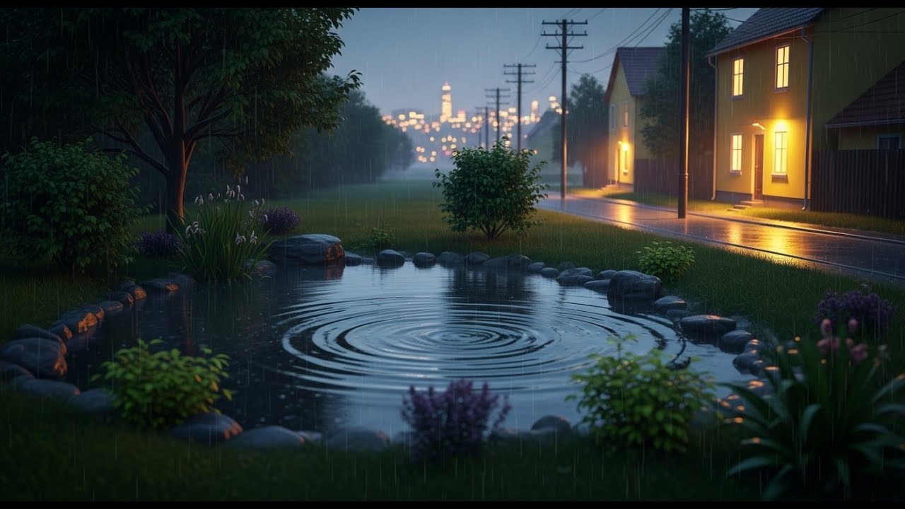 Soft Drizzle Rain Near Reservoir Housing | Dark Night Sleep