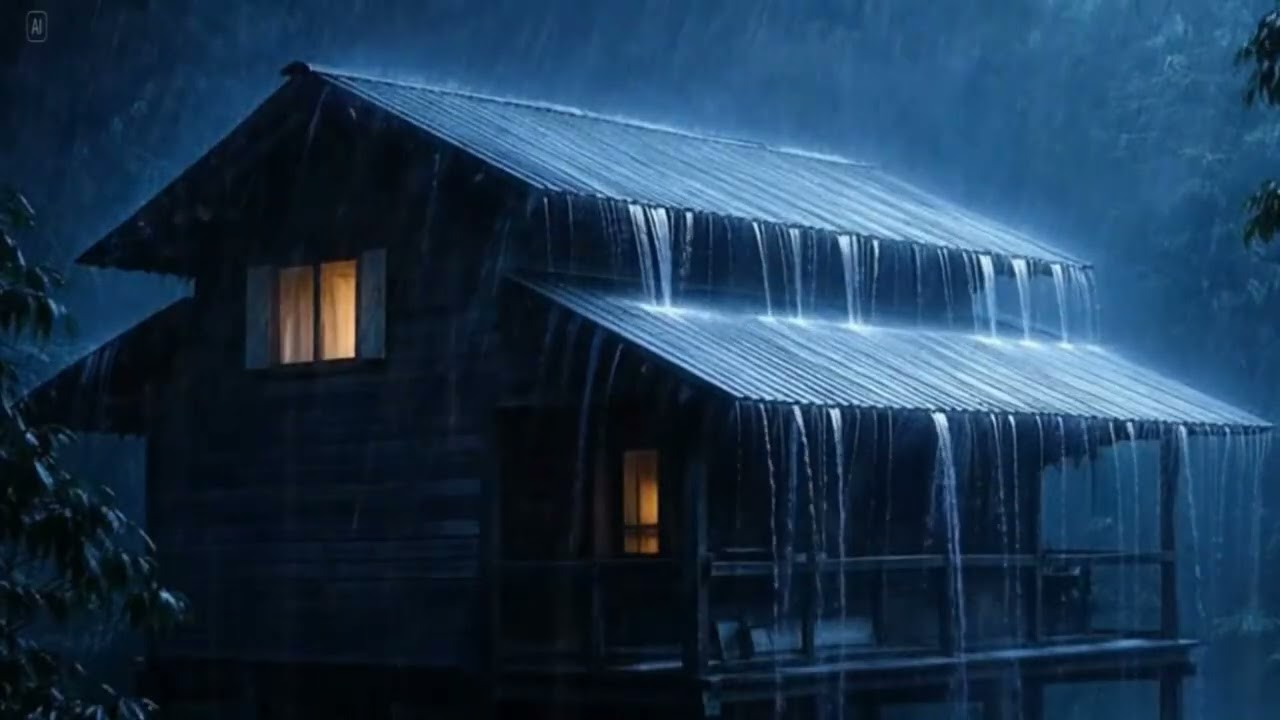 8 Hours Deep Sleep Therapy with Heavy Rainstorm & Powerful Thunder Sounds on Tin Roof at Night
