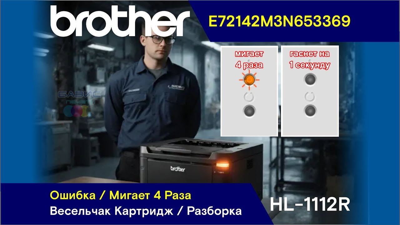 Brother HL-1112R - E72142M3N653369 / Ошибка - Мигает 4 Раза / Весельчак Картридж / Разборка