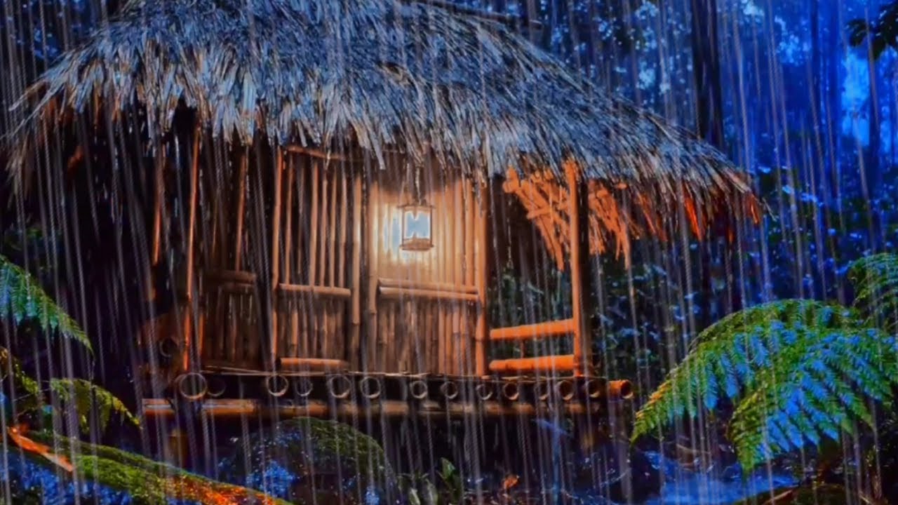 Deep Sleep Rain in the Forest 🌙 Bamboo Hut Ambience for Anxiety Relief