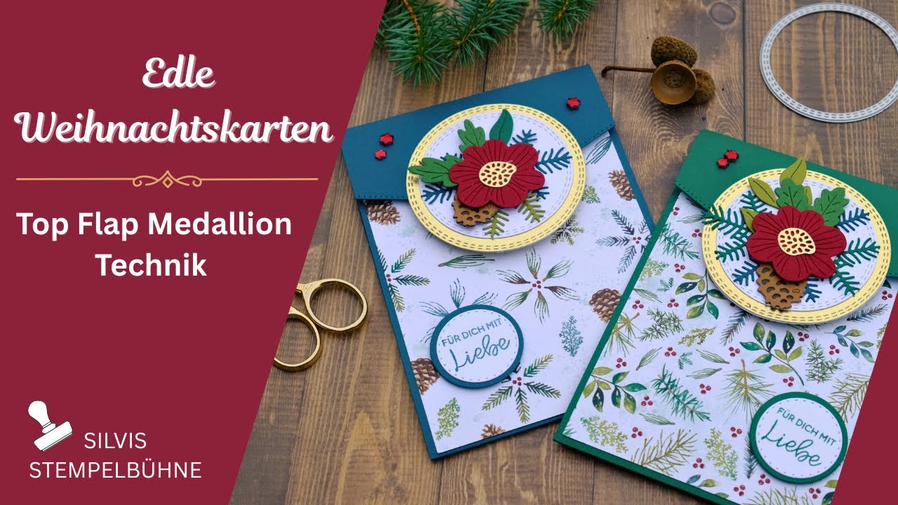 Besondere Kartentechnik /Top Flap Medaillon Weihnachtskarte / Zauberhafte Tannenzweige/ Stampin' Up!