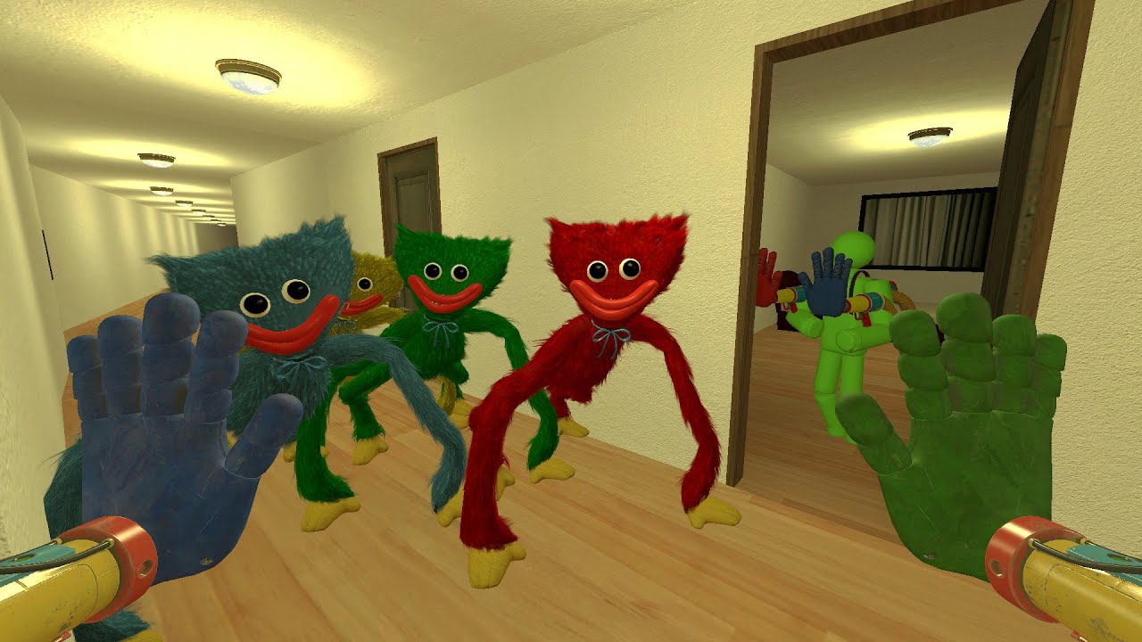 HIDE AND SEEK WITH MINI HUGGY! Red, Green, Blue, Yellow Huggy Looking For 100 Players Liminal Hotel